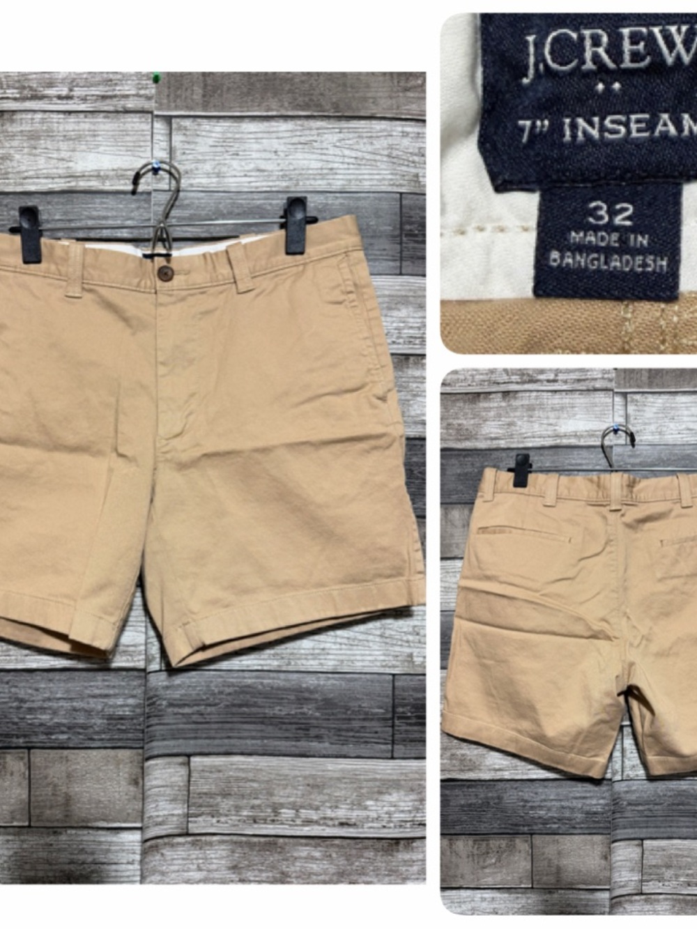 J.Crew 7” Inseam Chino Shorts Men’s 32 Tan Stretch Cotton Twill Flat Front